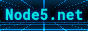 Cyan cyber grid on top and bottom disappearing into the black horizon featuring cyan text in the center which reads: node5.net